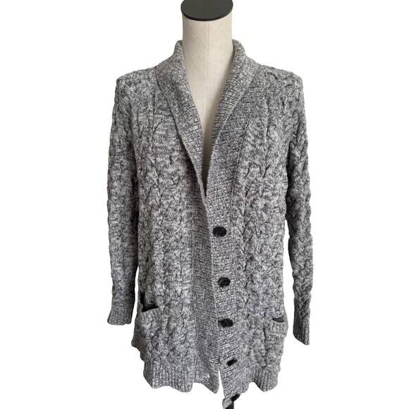 Lands' End Drifter Thick Heavy Cable-Knit Shawl Collar Cardigan Sweater XL/P 18 - Picture 2 of 8